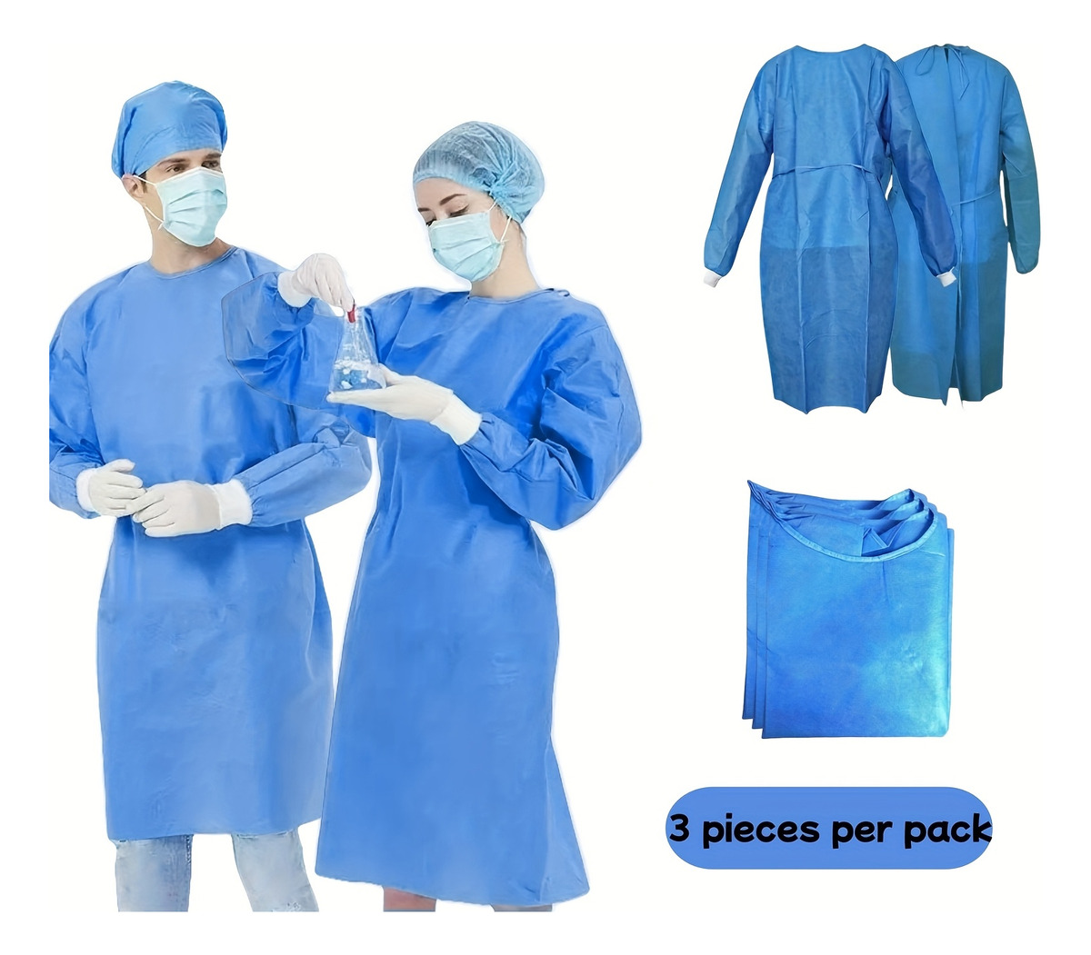 3pcs 45gsm SMS Three-Layer Com - Medical Lab Gown recension och pris